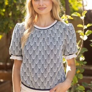 Stripe Ruffle Band Short Sleeve Top
